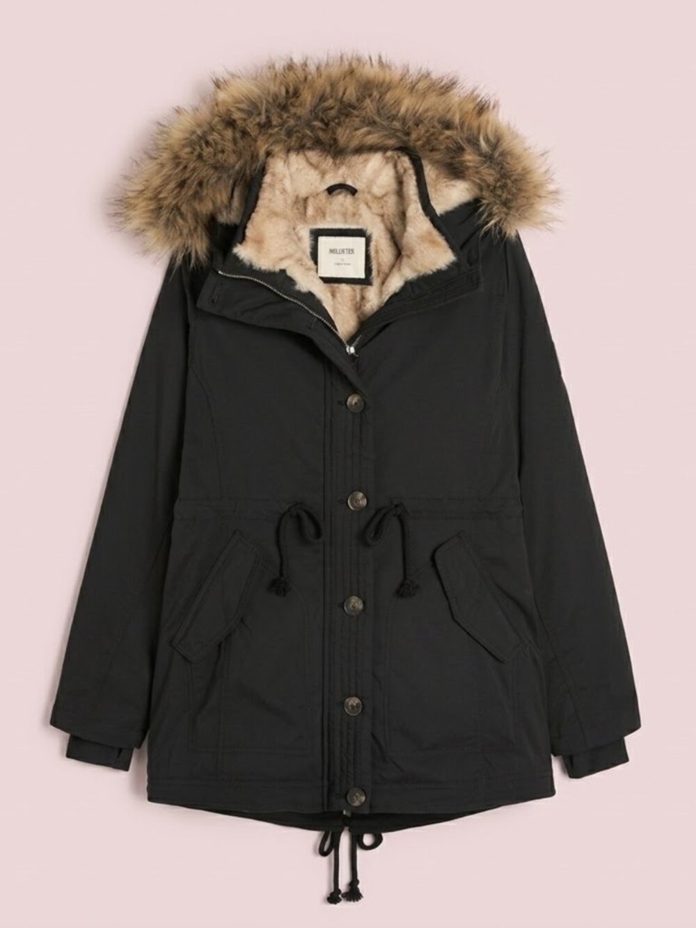NWT Hollister Black Faux Fur Lined Parka All-Weather